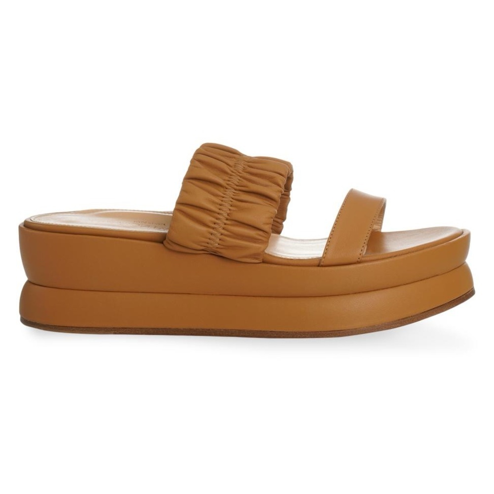 Marion Parke Margo Dual Band Wedge Platform Sandals In Camel Size US 6